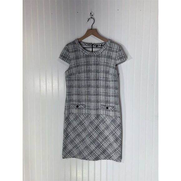 Karl Lagerfeld Paris Size 10 Plaid Tweed Shift Dress Black White NWT - Picture 1 of 7
